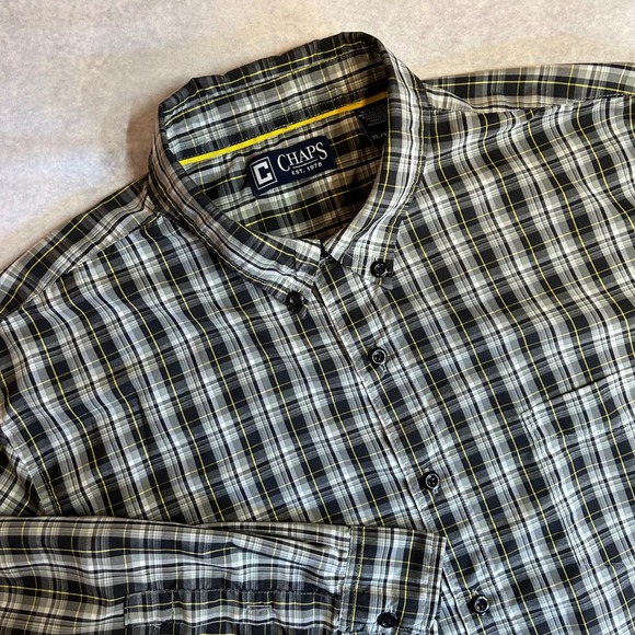 Chaps Other - Chaps Mens XL Plaid  Button Down  Shirt  Black  Grey  Yellow  Long Sleeve Casual